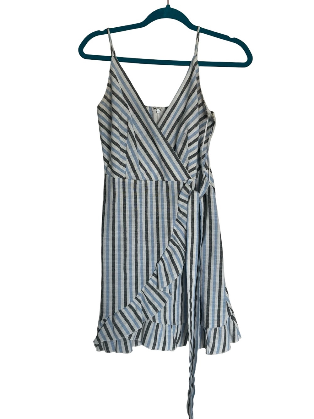 Altar’d State Blue White Striped Wrap Sundress Ruffle Boho Mini Dress